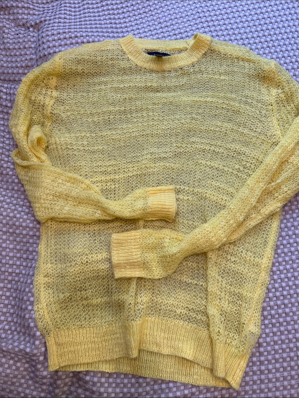Soft mesh Knit Yellow Crewneck Sweater -